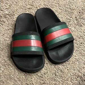 Used Gucci Black Slides with Red and Green Stripes